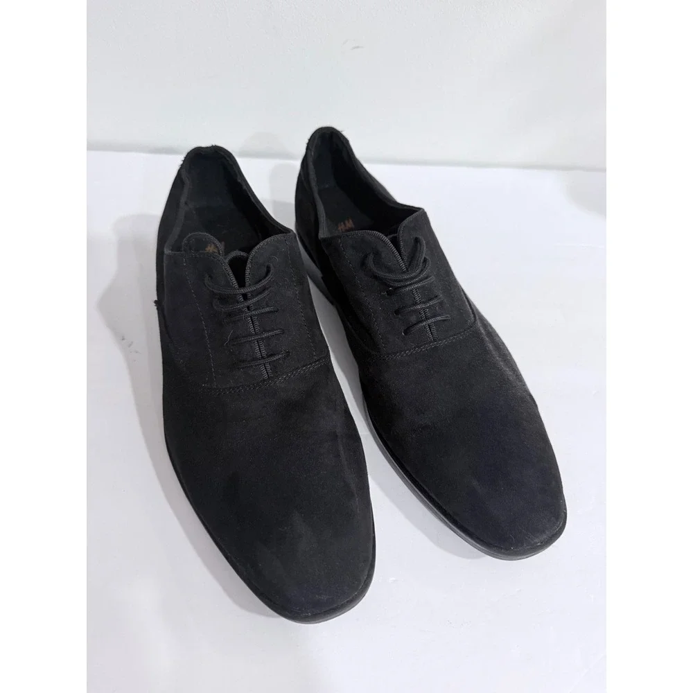 HM Mens Black Faux Suede Oxford Dress Shoes Lace Up Round Toe Size 42 US 9